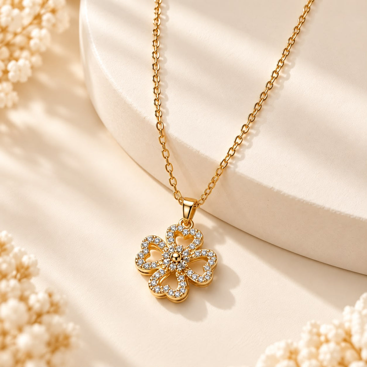 Collar flor dorada giratoria