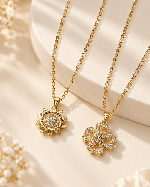 Collares Flores Giratorias girasol y flor dorada
